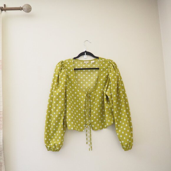 Levi’s Embry Green Floral Tie-Front Long Sleeve Top sz L - Picture 4 of 8